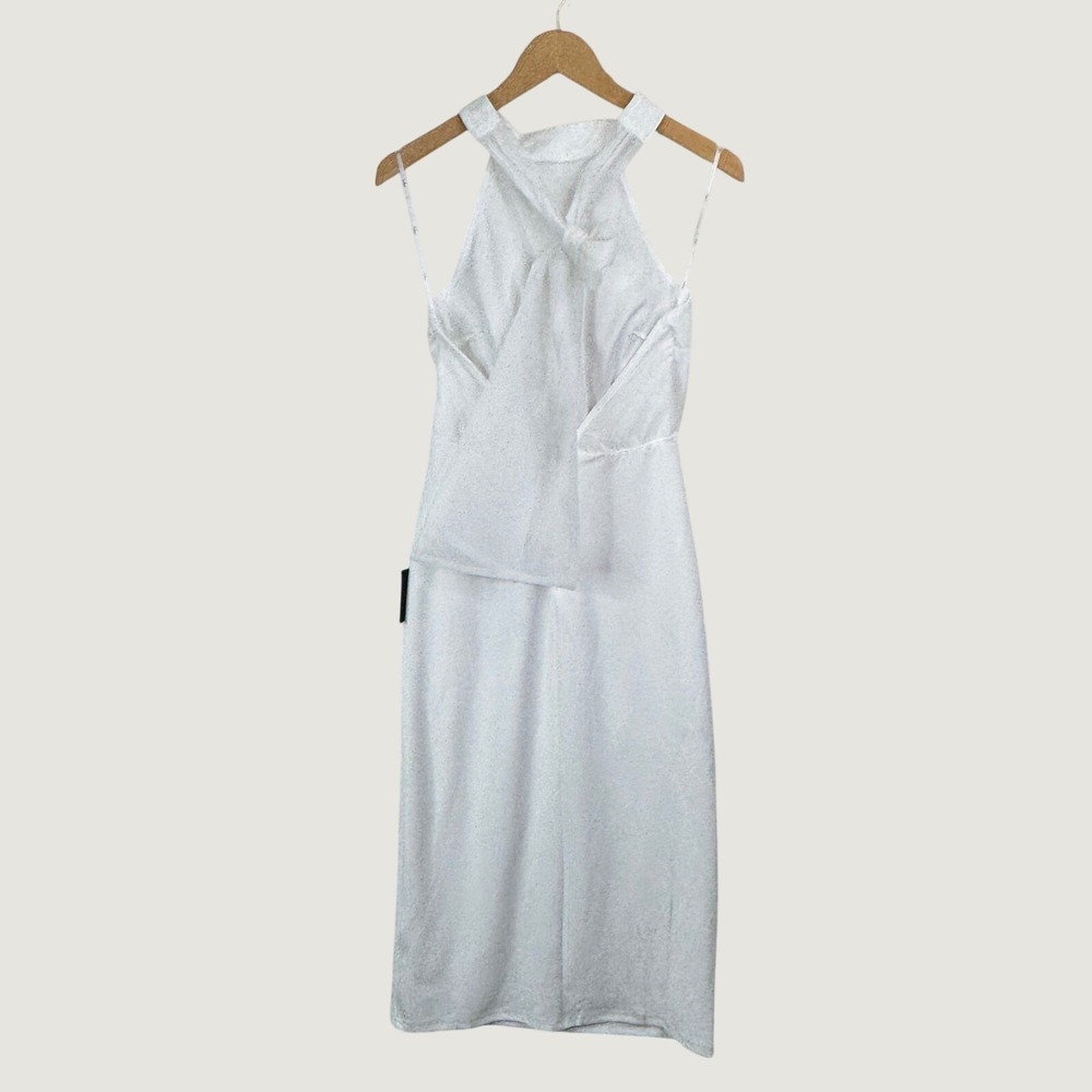Lulus Halter Neck Midi Dress Womens M White Elegant Minimalist Bridal Slit Dress - Picture 2 of 14
